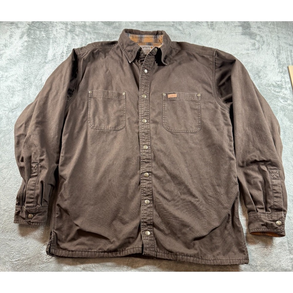 Vtg Carhartt Duck Shirt Jac Men's LT Brown Canvas Workwear